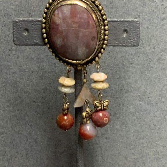 Butterfly Bead Dangle Brooch 3 In Marbled Purple Pin Gold White Arrow Retro  80s - Picture 2 of 5